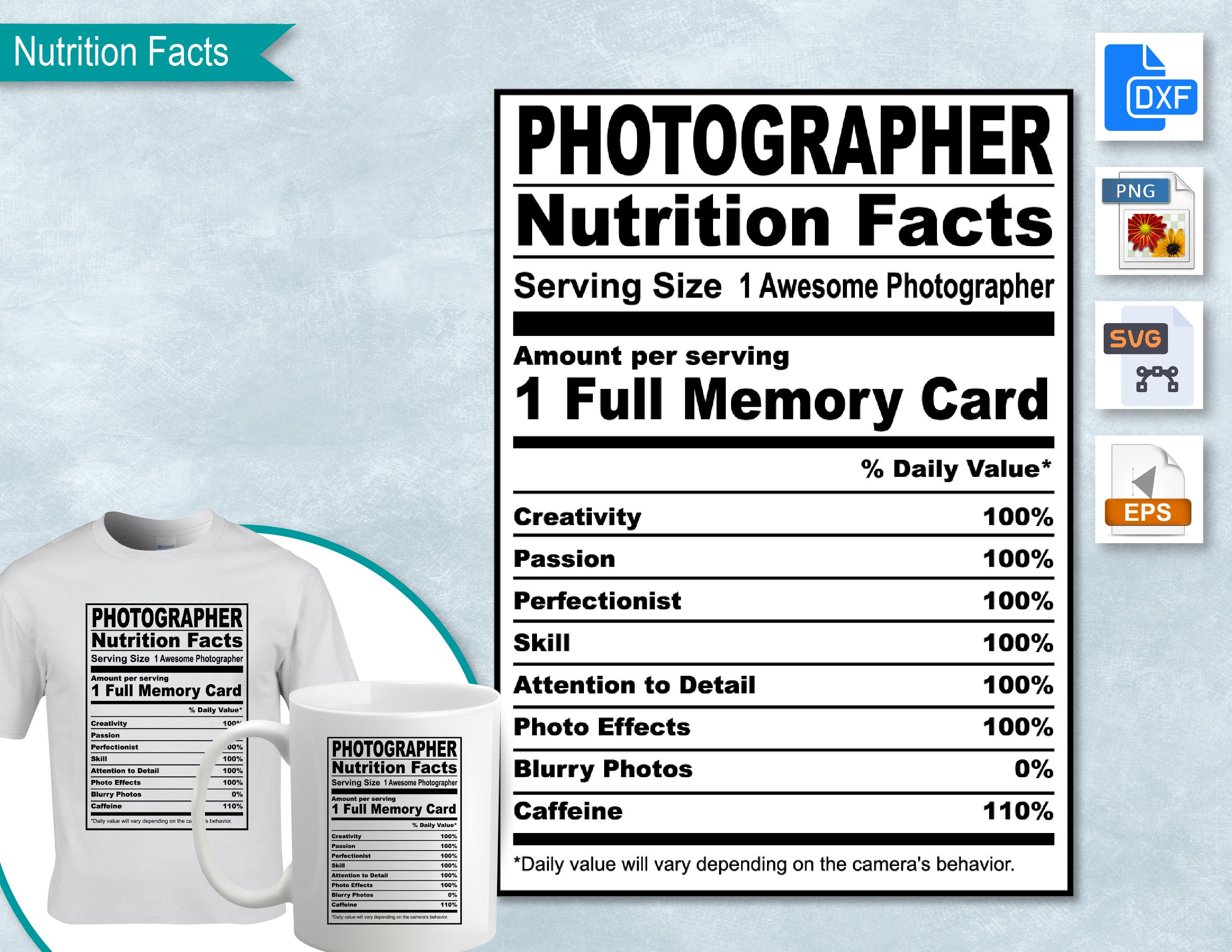 Photographer Nutrition Facts SVG Nutritional Fact Label - Etsy