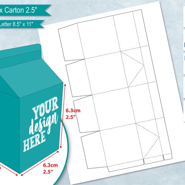 2.5" Milk Carton Gift Box Template, 8.5"x11" Sheet, 6.3 cm Milk Box, DIY CandyTreat Box, Party Favor Box, Cricut, Sublimation Cut File SVG
