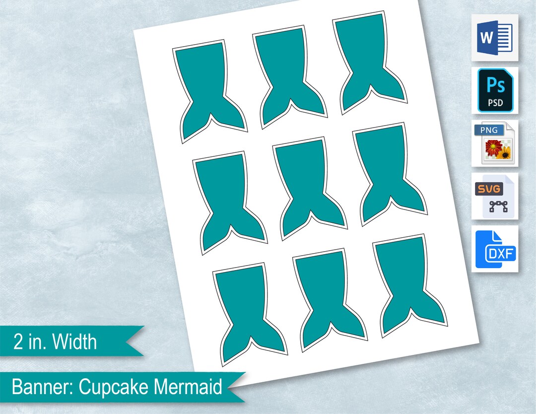 Mermaid Tail Banner Cupcake Topper Blank Template, Banner Stickers, Flag Labels, Design Your Own ...