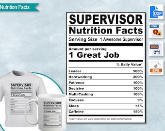 Información nutricional del supervisor, plantilla de etiqueta de datos nutricionales SVG, imprimible, bricolaje, Eps, PNG, SvG, DxF, Cricut, Silhouette