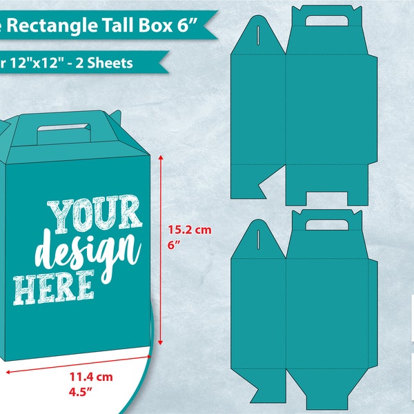 6" Rectangle Tall Gable Box Template, 6 Inch Tall Gable Gift Box Template, Party Favor Box, SVG forCricut, Sublimation Cut File SVG, PNG