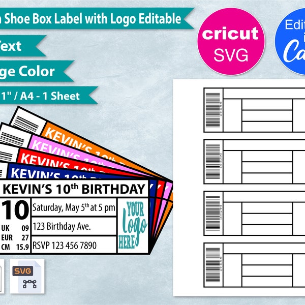 5.5 Inch Blank Shoe Box Label with Logo Template, Editable Color & Text, 5.5" Shoe Box Label, 8.5" x11" Sheet, Printable, SVG, Cricut, Canva