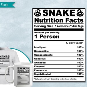 Snake Chinese Zodiac Nutrition Facts, SVG Nutritional Fact Label Template, Printable DIY, Eps, PNG, SvG, DxF, Cricut, Silhouette