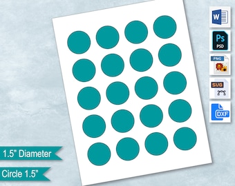 Plantilla circular en blanco de 1,5 pulgadas, collage de pegatinas redondas de 38 mm, etiquetas multiusos de 1,5", cree su propio diseño, PsD, PNG, SvG, DxF, MS Word