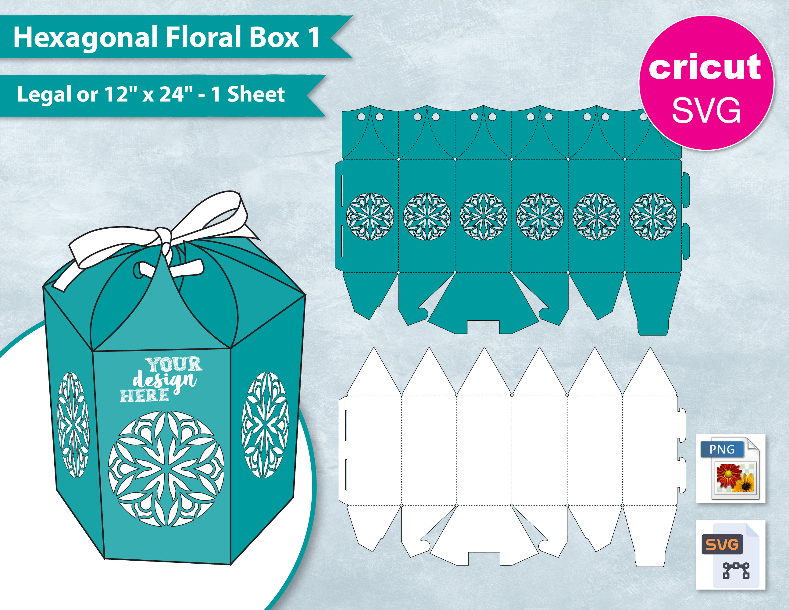 Hexagonal Floral Gift Box 8.5"x14" Sheet Printable, 2 Layer Hexagon Lantern Gift Box, Party Gift Box, Create Your Own, DIY, Cricut SVG, PNG