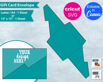 Gift Card Envelope Blank Template 8.5"x11" Sheet, Foldable Card Wrapper, Party Favors, Create Your Own Design, DIY, Canva, Cricut SVG, PNG