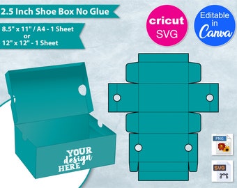 2.5 Inch Shoe Box Blank Template, 2.5" Sneaker Box No Glue, 8.5x 11" Sheet, DIY Favor Box, Custom Gift Box, Cricut SVG Cut File, Canva SVG