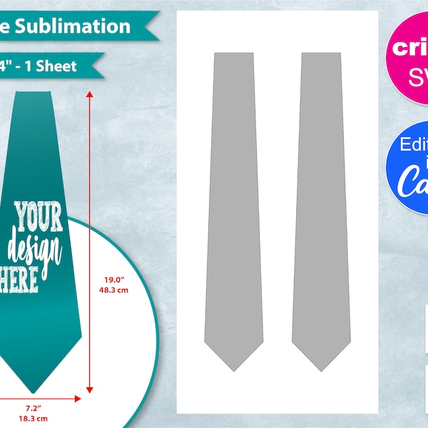 19 Inch Tie Blank Template,  19" Tie Sublimation template, Cricut, Canva, 12" x 24", Printable, DIY, Editable Template,  SVG, PNG