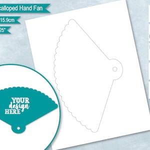 Plantilla en blanco para abanico de mano pequeño con festón, programa de boda en la iglesia, plantilla de etiqueta para abanico de paleta festoneado (formatos PsD, PNG, SvG, DxF y Word)