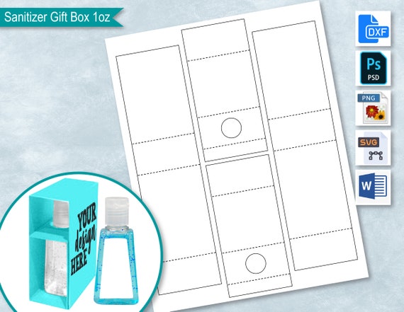Hand Sanitizer 1oz Gift Box Blank Template, Sanitizer Foldable Gift Box, Create Your Own Design, PsD, PNG, SvG, DxF, MS Word Doc Formats