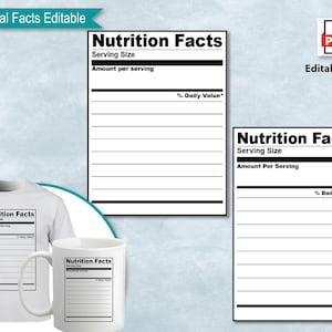 Editable Nutrition Facts, Blank Fillable Nutritional Fact Label Template, Customizable Nutrition Facts, Clip Art Printable DIY, Adobe PDF