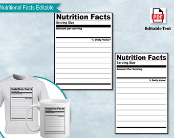 Editable Nutrition Facts, Blank Fillable Nutritional Fact Label Template, Customizable Nutrition Facts, Clip Art Printable DIY, Adobe PDF