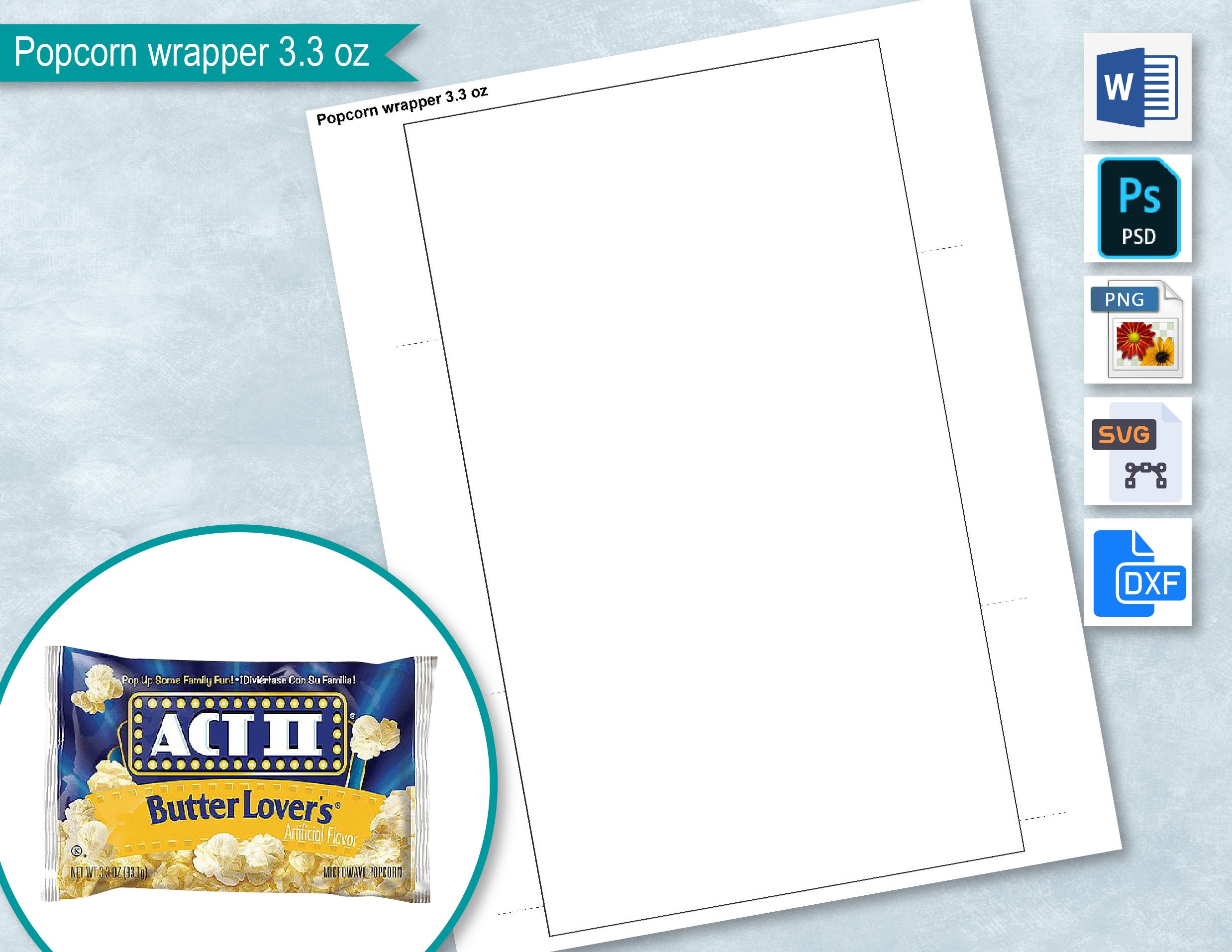 Microwave Popcorn 3.3 oz Wrapper Template Popcorn 93 g Etsy