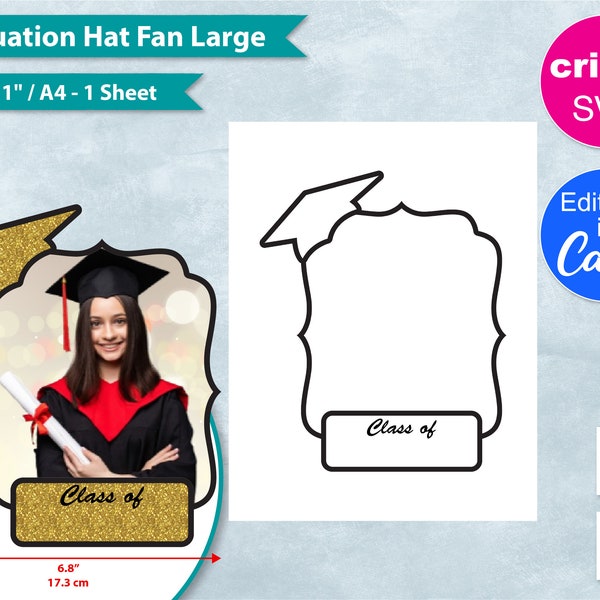 Graduation Hat Paddle Fan Large Blank Template, Editable, DIY Graduate Cap Fan, Convocation Program, Cricut, Canva, 8.5"x11" Printable, SVG