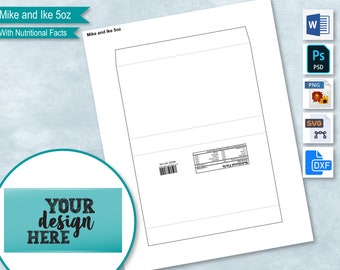 Mike and Ike Candy Box 5oz 141g Blank Wrapper Template with Nutrition Facts, Sticker Label, PSD, PNG, SVG, DxF, Microsoft Word Doc
