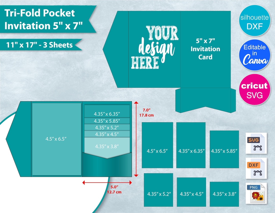 Trifold Pocket Invitation Blank Template, 11"x17" Sheet Custom Wedding ...