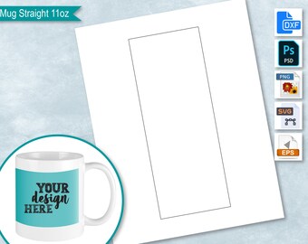 Może przedstawiać: Biały ceramiczny kubek z turkusowym wzorem, na którym widnieje napis "YOUR design HERE". Kubek ma pojemność 11 uncji i prosty kształt.
