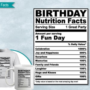 Birthday Nutrition Facts, SVG Nutritional Fact Label Sublimation Template, Printable, DIY, Eps, PNG, SvG, DxF, Cricut, Silhouette