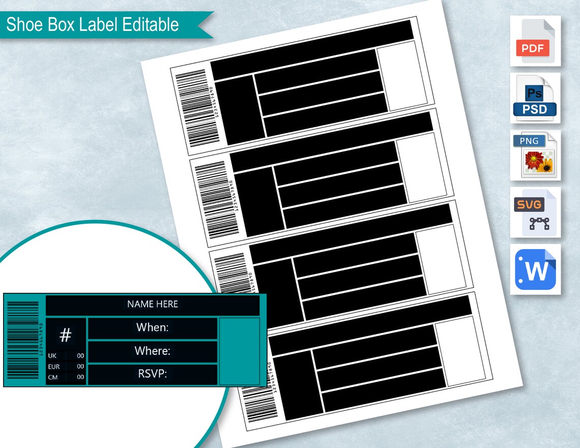 Shorts Box Label Shoe Box Editable Label Template, DIY Blank Custom Shoe Box Label ...