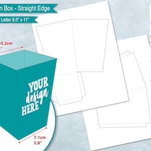 May include: Printable template for a popcorn box. The template is designed to be printed on two 8.5 x 11 inch sheets of paper. The box is 10.2 cm (4 inches) wide, 14.5 cm (5.7 inches) tall, and 7.1 cm (2.8 inches) deep. The template includes a space for a design to be added.