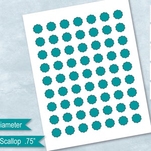 0.75 inch Circle Scallop Blank Template, 19 mm Round Scallop Sticker Collage, 0.75&quot; Multipurpose Labels, PsD, PNG, SvG, DxF, MS Word