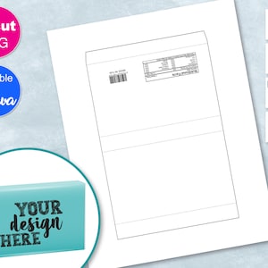 May include: A printable template for a food packaging design. The template is for a rectangular box with a fold-over flap. The template includes a space for a product label, a space for a nutritional information label, and a space for a design. The template is editable in Canva.