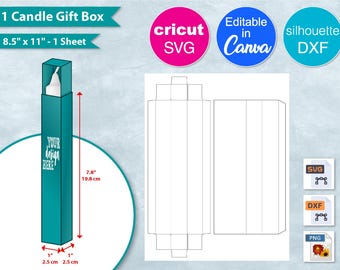 Plantilla para caja de regalo con vela de 2,5 cm, hoja de 21,5 x 28 cm, caja para vela de 2,5 cm, caja de regalo DIY, caja de regalo para fiestas, Canva, Cricut, Silhouette, archivo de corte SVG, PNG