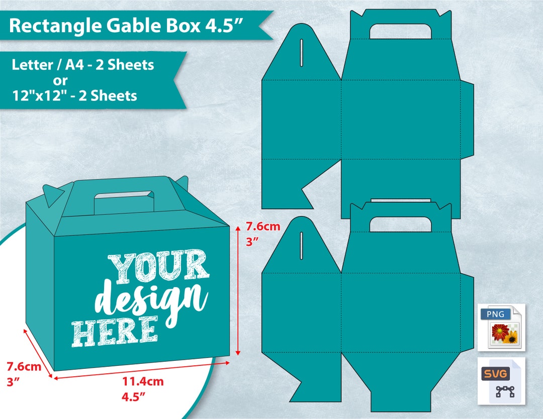 4.5" Rectangle Gable Box Template, 4.5 Inch Gable Gift Box Template ...