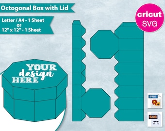 Octogonal Gift Box with Lid, 8.5"x11" Sheet Printable, Octogon Favor Box, Party Gift Box, Create Your Own, DIY, Cricut, Silhouette, SVG, PNG