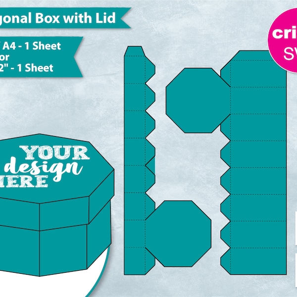 Octogonal Gift Box with Lid, 8.5"x11" Sheet Printable, Octogon Favor Box, Party Gift Box, Create Your Own, DIY, Cricut, Silhouette, SVG, PNG