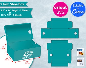 5 Inch Shoe Box Blank Template, 5" Sneaker Box No Glue, 8.5"x 14" Sheet, DIY Favor Box, Custom Gift Box, Cricut SVG Cut File, Canva SVG, Png
