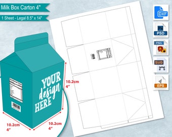 Plantilla de caja de regalo de cartón de leche de 4" con datos nutricionales, hoja de 8,5"x14", caja de leche de 10 cm, caja de golosinas DIY, Cricut, archivo de corte de sublimación SVG