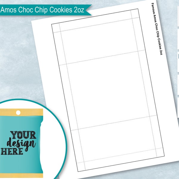 Chocolate Chip Cookies 2oz 56g Wrapper Template, Cookie Bag Sticker Label DIY, Create Design Your Own, PsD, PNG, SVG, DxF, Word Doc Formats