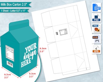 Plantilla de caja de regalo de cartón de leche de 2.5 "con hecho nutricional, hoja de 8.5 "x11", caja de leche de 6.3 cm, caja de tratamiento de bricolaje, cricut, archivo de corte de sublimación SVG