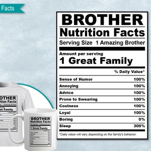 Brother Nutrition Facts, SVG Nutritional Fact Label Template, Printable, DIY, Eps, PNG, SvG, DxF, Cricut, Silhouette