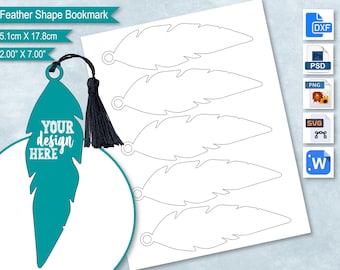 Feather Shaped Bookmark Blank Template, DIY Create Your Own Custom Personalized Feather Bookmark, PsD, PNG, SvG, DxF, Word Formats
