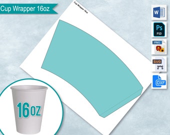 16oz Blank Paper Cup Wrapper Template,  Styrofoam Coffee Cup Template, Create Design Your Own, PSD, PNG, SVG, Dxf, Microsoft Word Doc Format