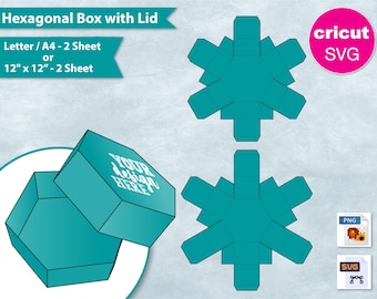 Sechseckige Geschenkbox mit Deckel Vorlage 8,5 "x 11" bedruckbares Blatt, Sechseckige Geschenkbox, Party Geschenkbox, erstellen Sie Ihr eigenes Design, DIY, Cricut SVG, PNG