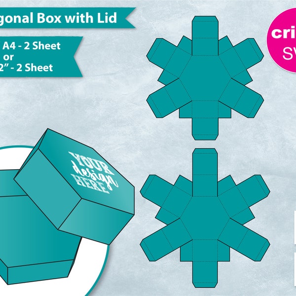 Hexagonal Gift Box with Lid Template 8.5"x11" Sheet Printable, Hexagon Gift Box, Party Gift Box, Create Your Own Design,DIY, Cricut SVG, PNG