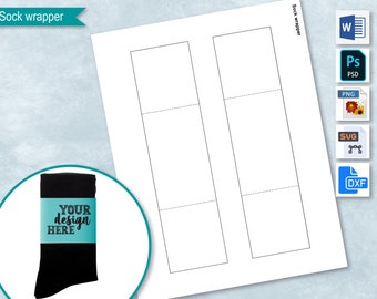 Socks Wrapper Template, Sock Blank Label Sticker, Party Favor, Create Your Own Design, PsD, PNG, SvG, DxF, MS Word Doc Format
