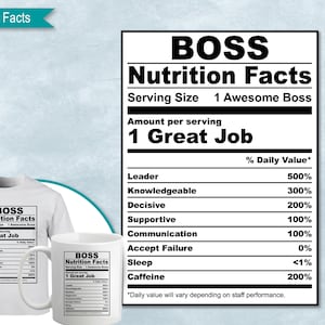 Boss Nutrition Facts, SVG Nutritional Fact Label Template, Printable, DIY, Eps, PNG, SvG, DxF, Cricut, Silhouette