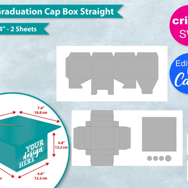 4.8 Inch Graduation Cap Gift Box Template, 4.8" Grad Cap Favor Box, DIY, Party Treat Box, Party Favor Box, Cricut Cut File, Canva, SVG, PNG