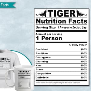 Tiger Chinese Zodiac Nutrition Facts, SVG Nutritional Fact Label Template, Printable DIY, Eps, PNG, SvG, DxF, Cricut, Silhouette