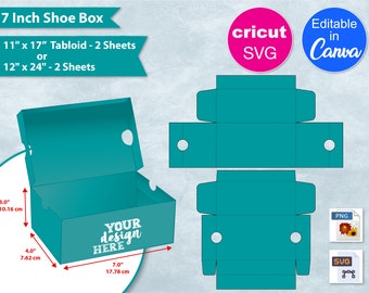 7 Inch Shoe Box Blank Template, 7" Sneaker Box No Glue, 11"x 17" Sheet, DIY Favor Box, Custom Gift Box, Cricut SVG Cut File, Canva SVG, Png