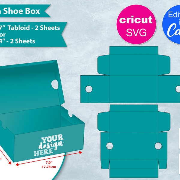 7-Zoll-Schuhkarton-Vorlage, 7-Zoll-Sneaker-Box, kein Kleber, 11-"x 17-Zoll-Bogen, DIY-Bedruckungskarton, benutzerdefinierte Geschenkbox, Cricut SVG-Schnittdatei, Canva SVG, Png."