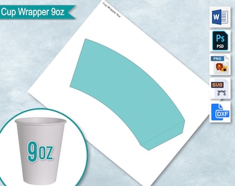 9oz Blank Paper Cup Wrapper Template,  Styrofoam Coffee Cup Template, Create Design Your Own, PSD, PNG, SVG, Dxf, Microsoft Word Doc Formats