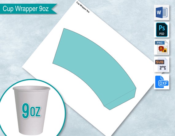9oz Blank Paper Cup Wrapper Template Styrofoam Coffee Cup | Etsy