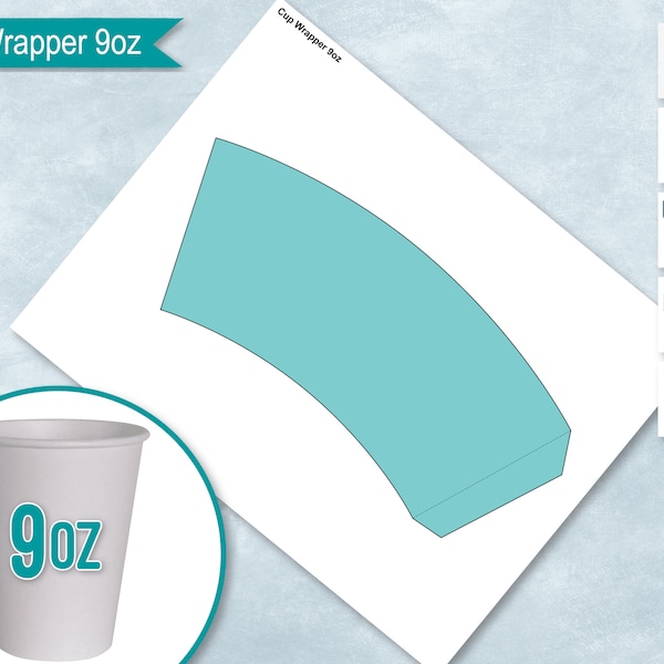 9 Unzen leere Papier Tasse Wrapper Vorlage, Styropor Kaffeetasse Vorlage, erstellen Sie Design Ihr eigenes, PSD, PNG, SVG, Dxf, Microsoft Word Doc Formate