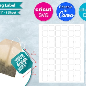 Tea Bag Label Blank Template, 8.5&quot;x11&quot; Sheet, Tea Bag Sticker, Custom Tea Bag Tag, DIY, Canva, Silhouette DxF, Cricut SVG, PNG, Printable