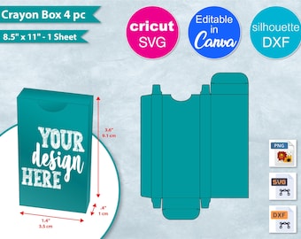 4 Crayons Treat Box Template, 8.5"x11" Sheet, Fits 4 Crayons, Custom Crayon Favor Gift Box, Cricut SVG, Silhouette, Canva, Png, Printable